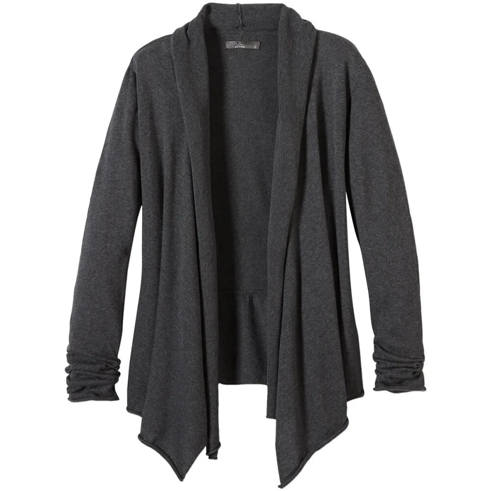 Prana Organic Cotton Charcoal Open-Front Waterfall Draped Cardigan Size L